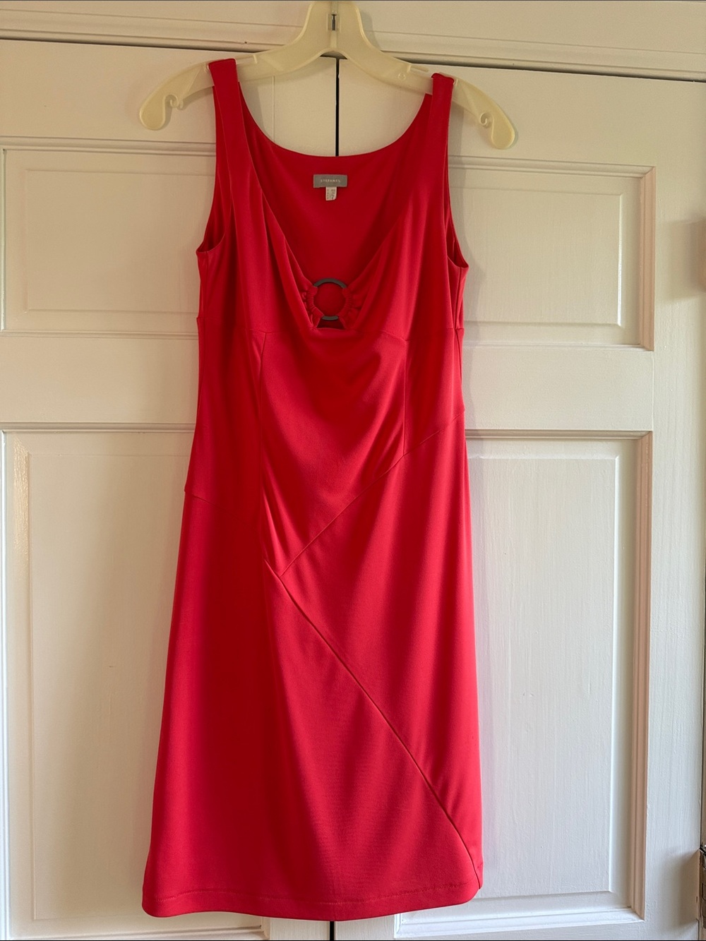 Stefanel Sleeveless Coral Midi Dress with Front Ring